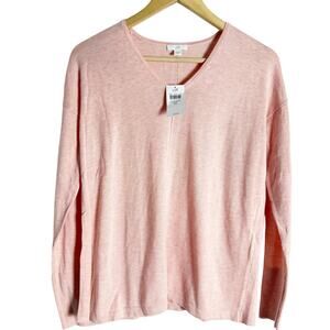 J. Jill Pink Organically Grown Cotton Seamed V-Neck Sweater Size XS